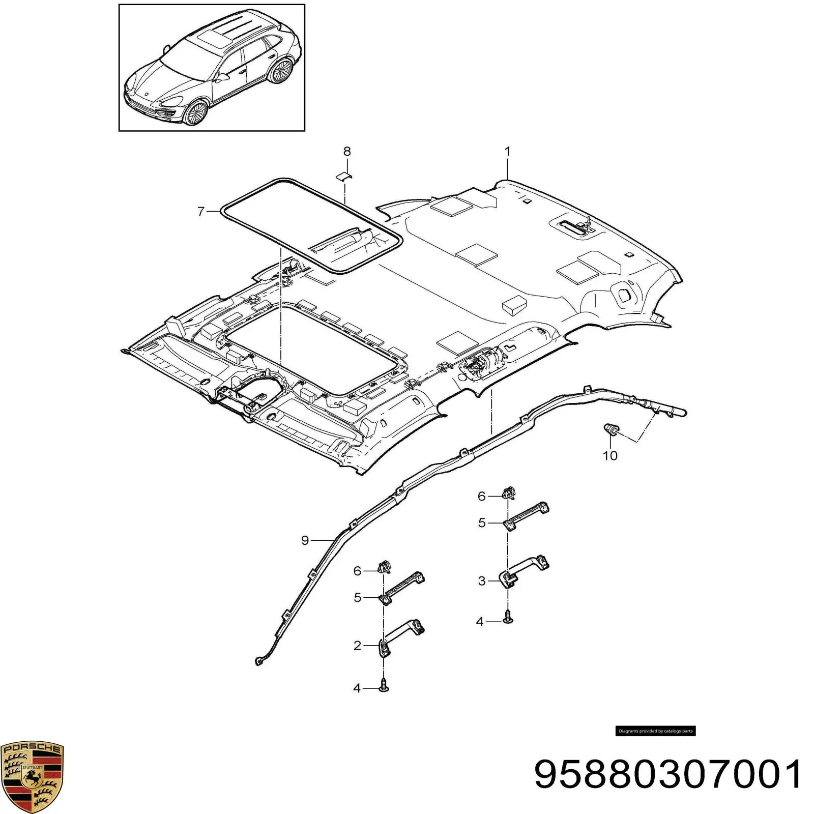 95880307001 Porsche airbag de cortina lateral derecha