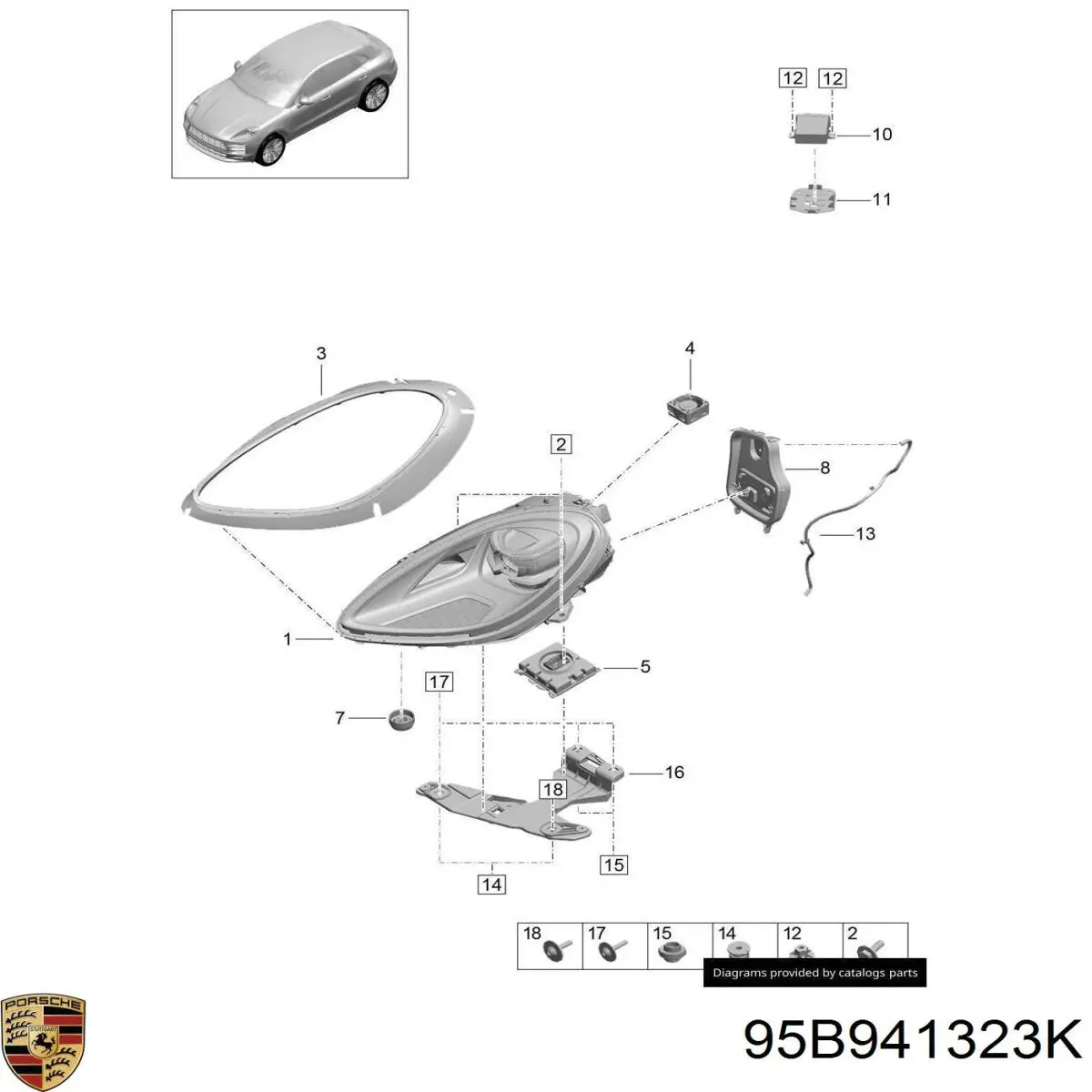 95B941323K Porsche junta de faro izquierdo