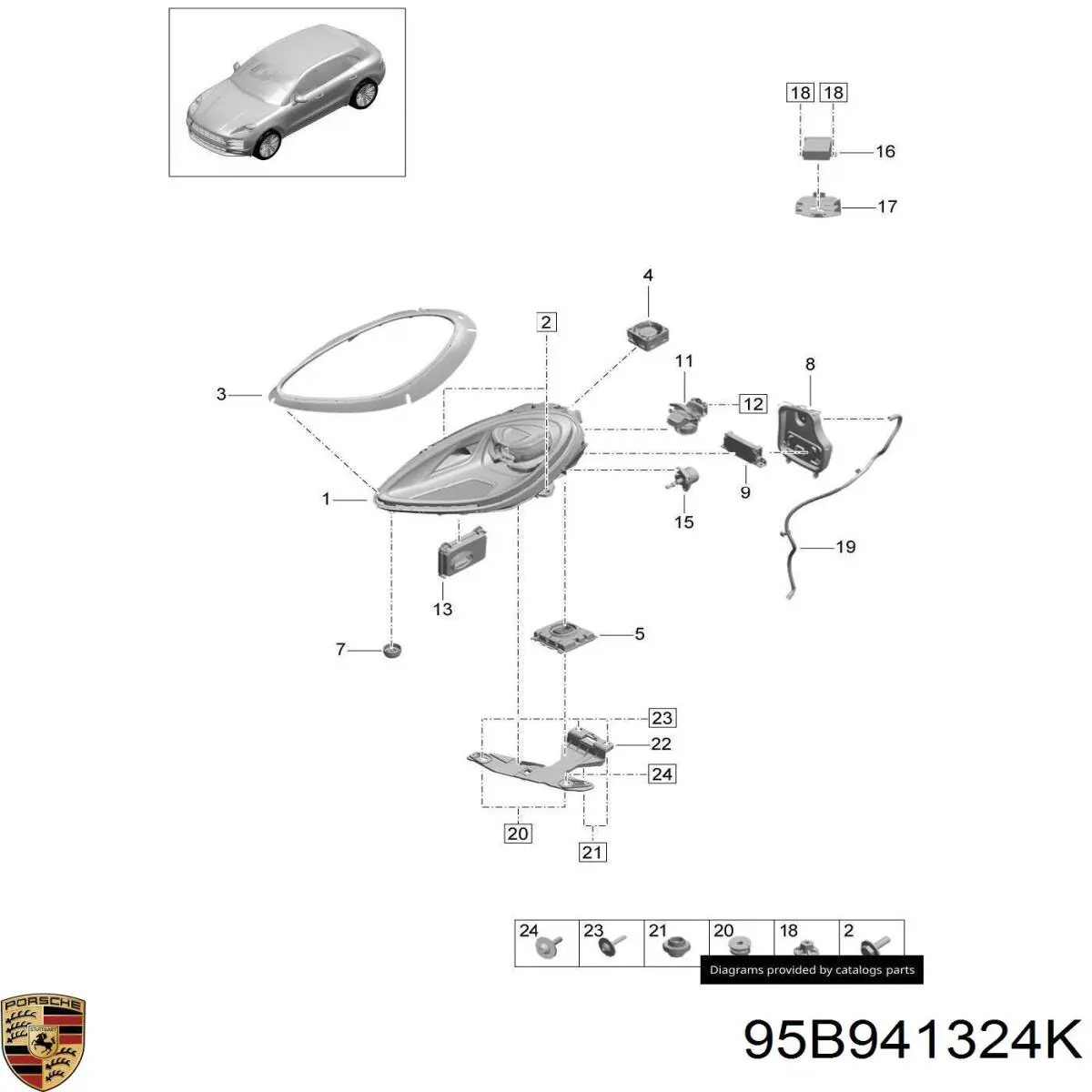 95B941324K Porsche sello del faro derecho