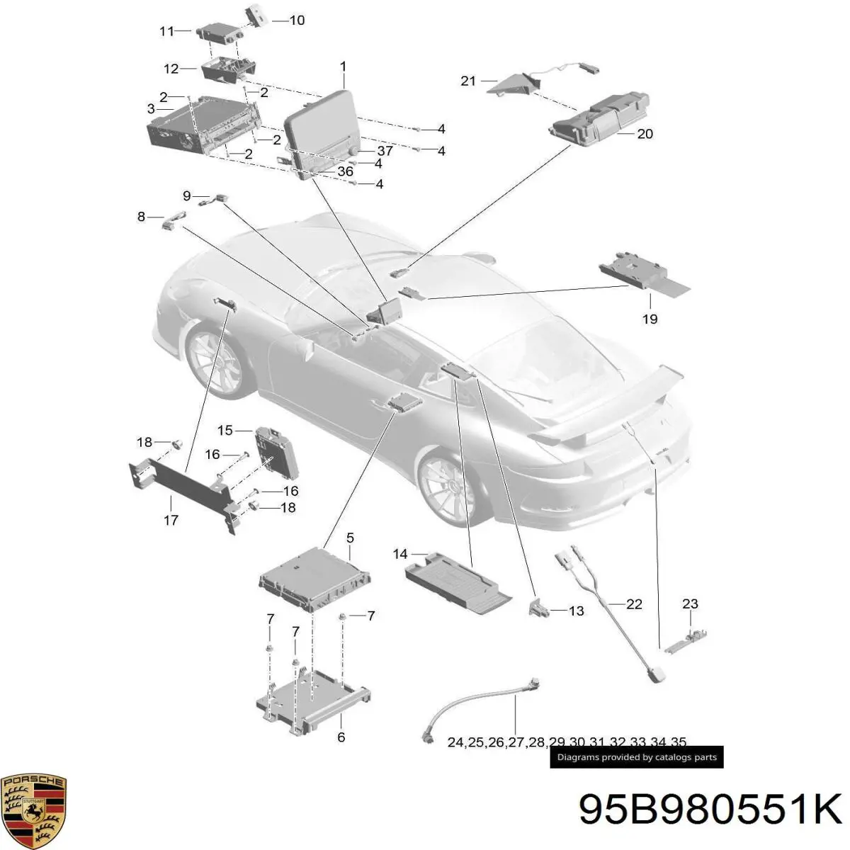 95B980551K Porsche cámara marcha atrás, auxiliar aparcamiento