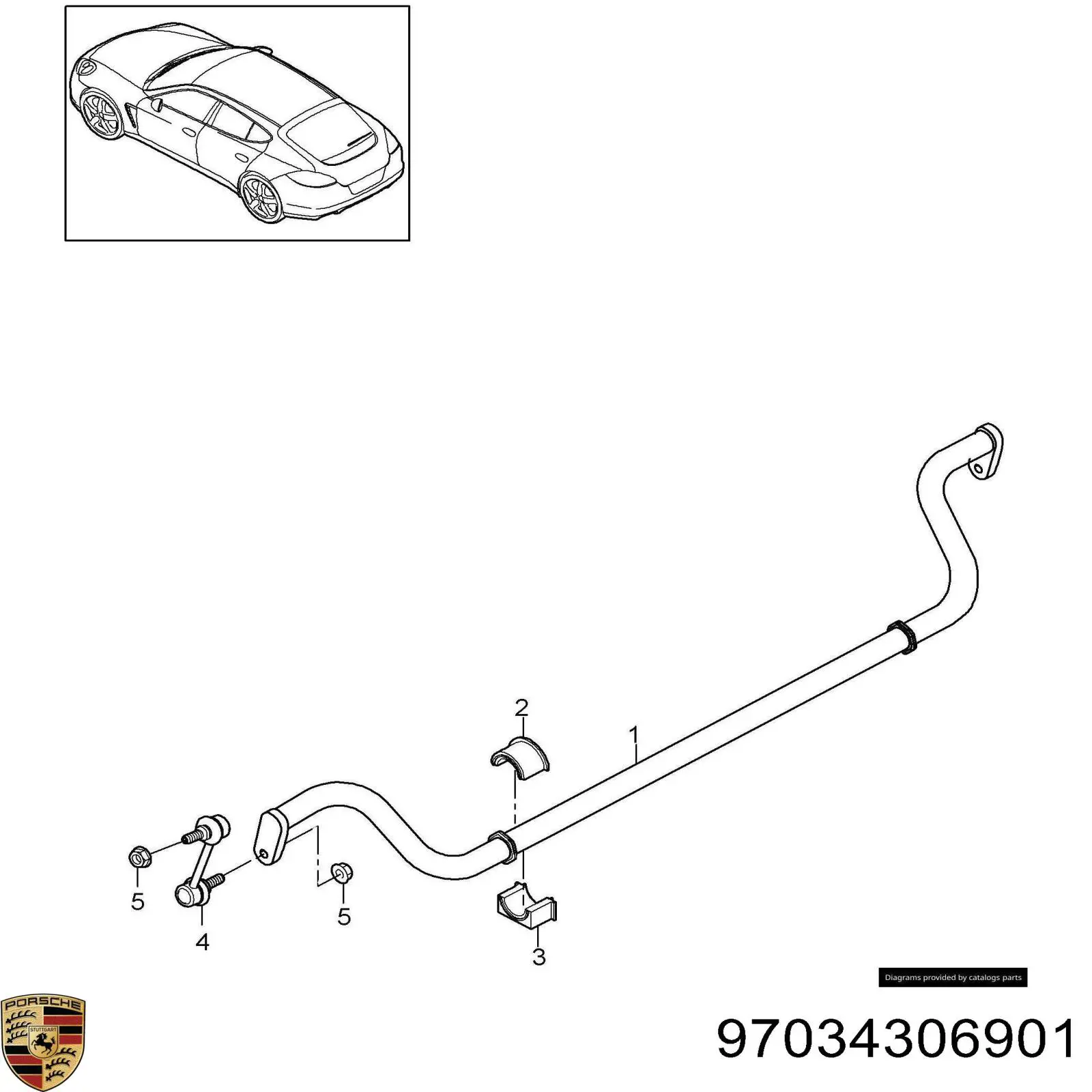 97034306901 Porsche soporte de barra estabilizadora delantera