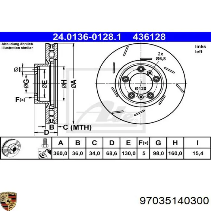 97035140300 Porsche freno de disco delantero