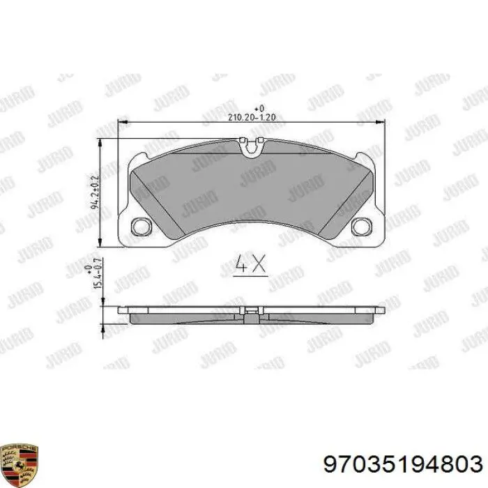 Pastillas de freno 97035194803 Porsche