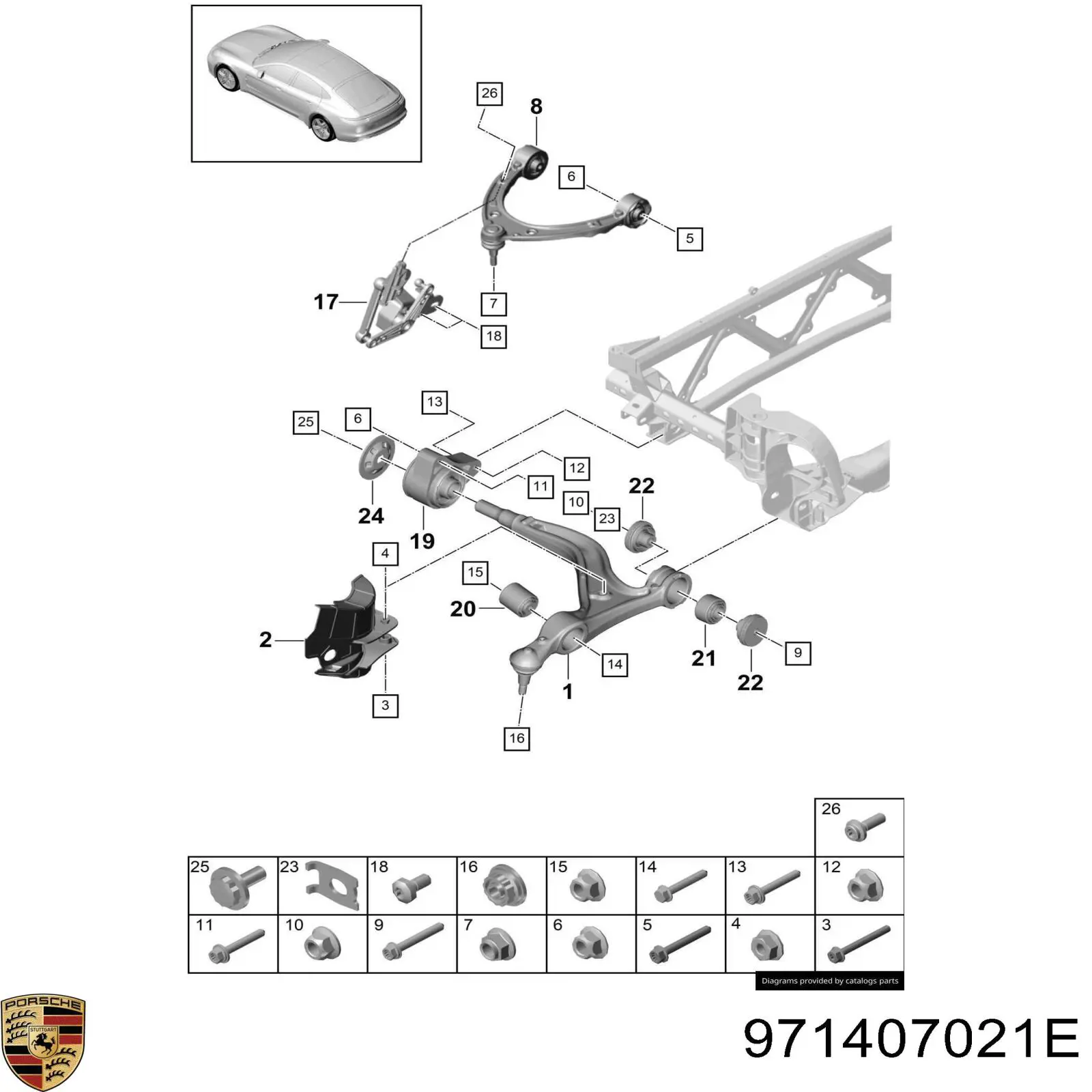 971407021E Porsche barra oscilante, suspensión de ruedas delantera, superior izquierda/derecha