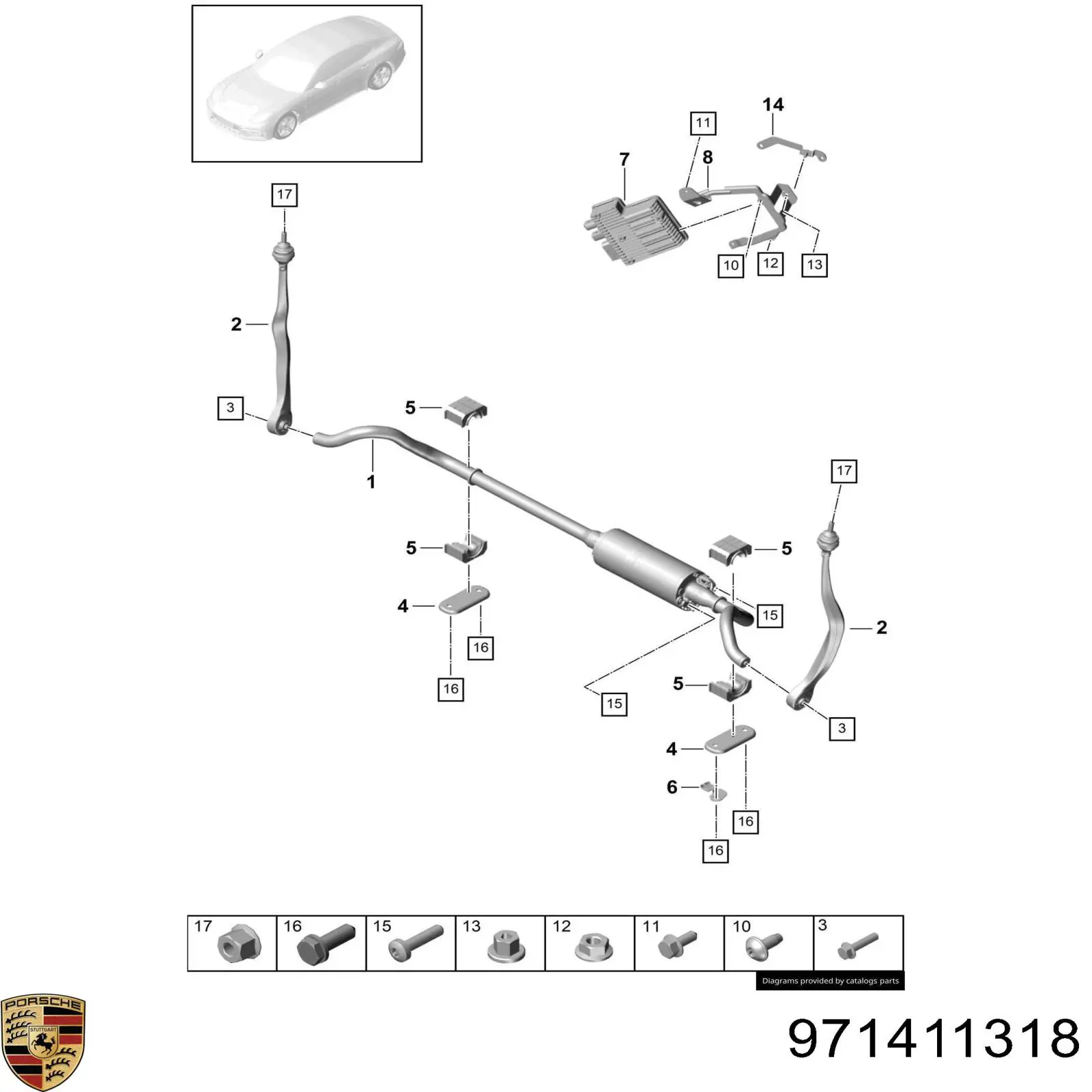 971411318 Porsche barra estabilizadora delantera derecha