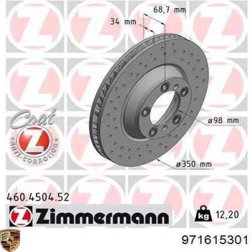 971615301 Porsche disco de freno delantero