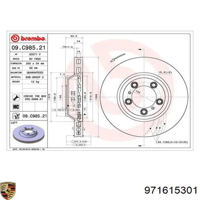 Comprar 971615301 Porsche Freno de disco delantero