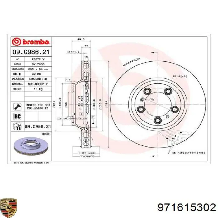 Frenos delanteros Porsche 971615302 precio, desde 153,96 EUR