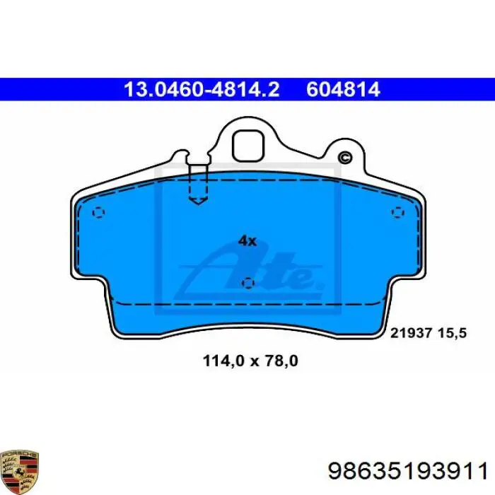 98635193911 Porsche pastillas de freno delanteras