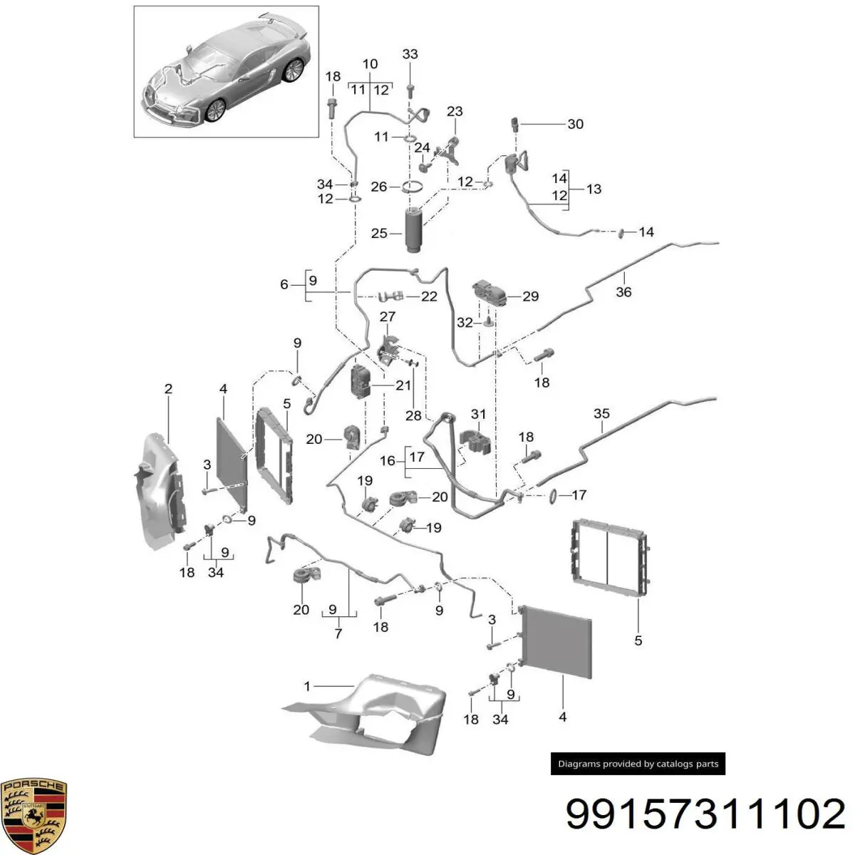 99157311102 Porsche condensador aire acondicionado