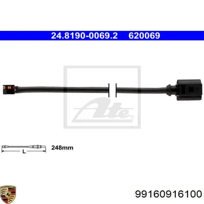 Sensor de desgaste de las pastillas de freno delanteras Porsche 99160916100 precio, desde 16,46 EUR