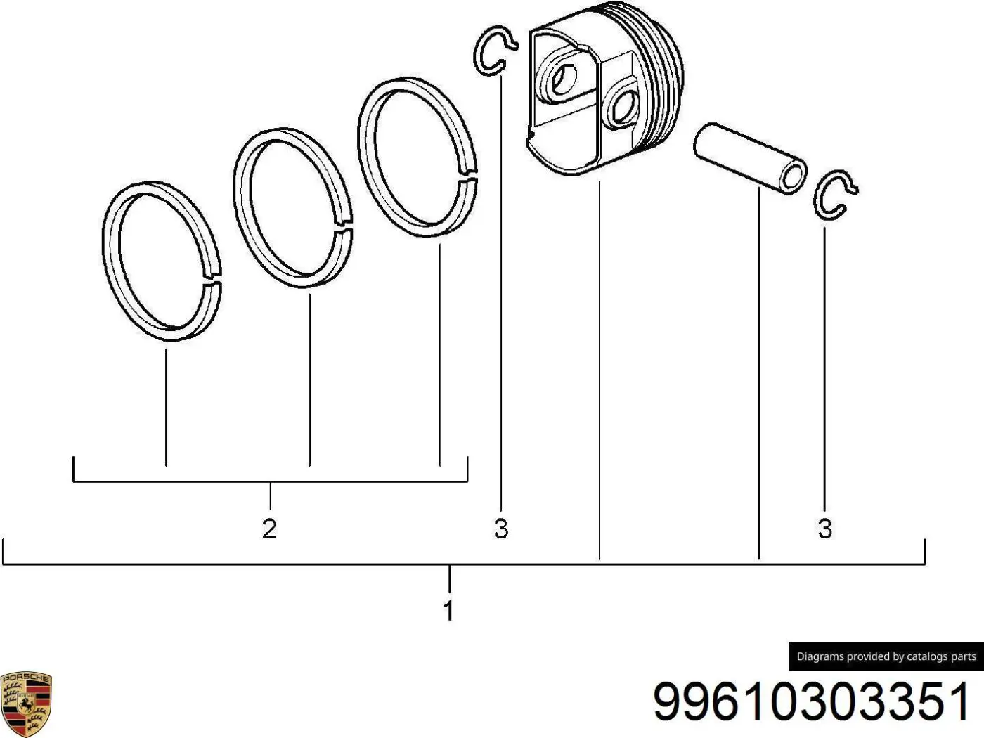 Aros de pistón para 1 cilindro, STD 99610303351 VAG