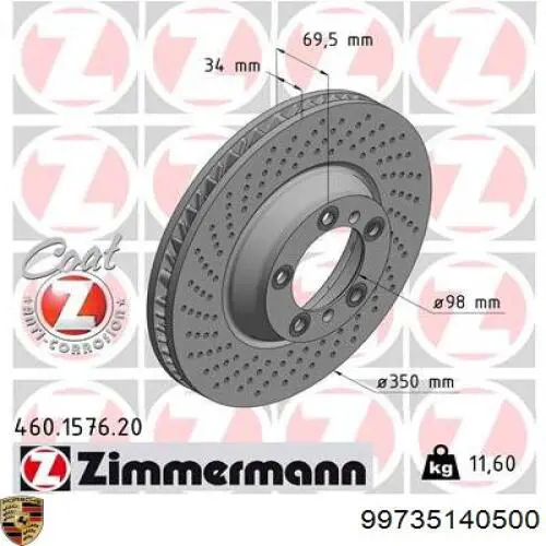 99735140500 Porsche freno de disco delantero