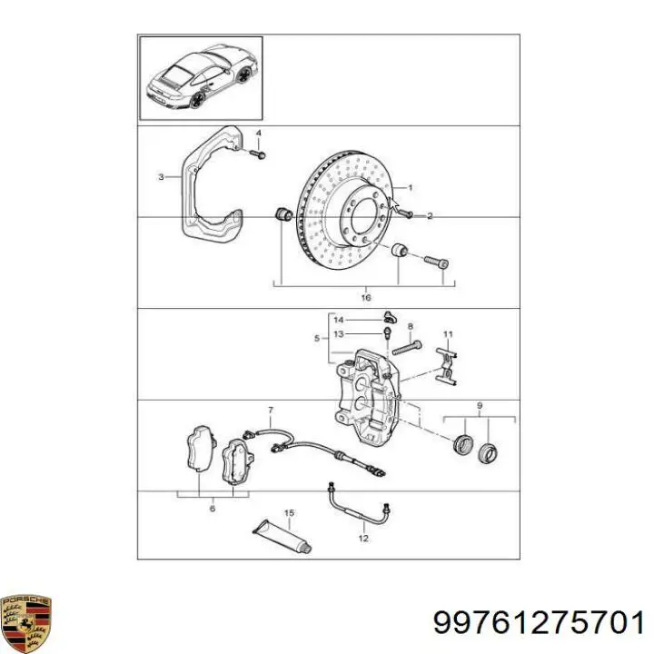 99761275701 Porsche contacto de aviso, desgaste de los frenos, delantero izquierdo