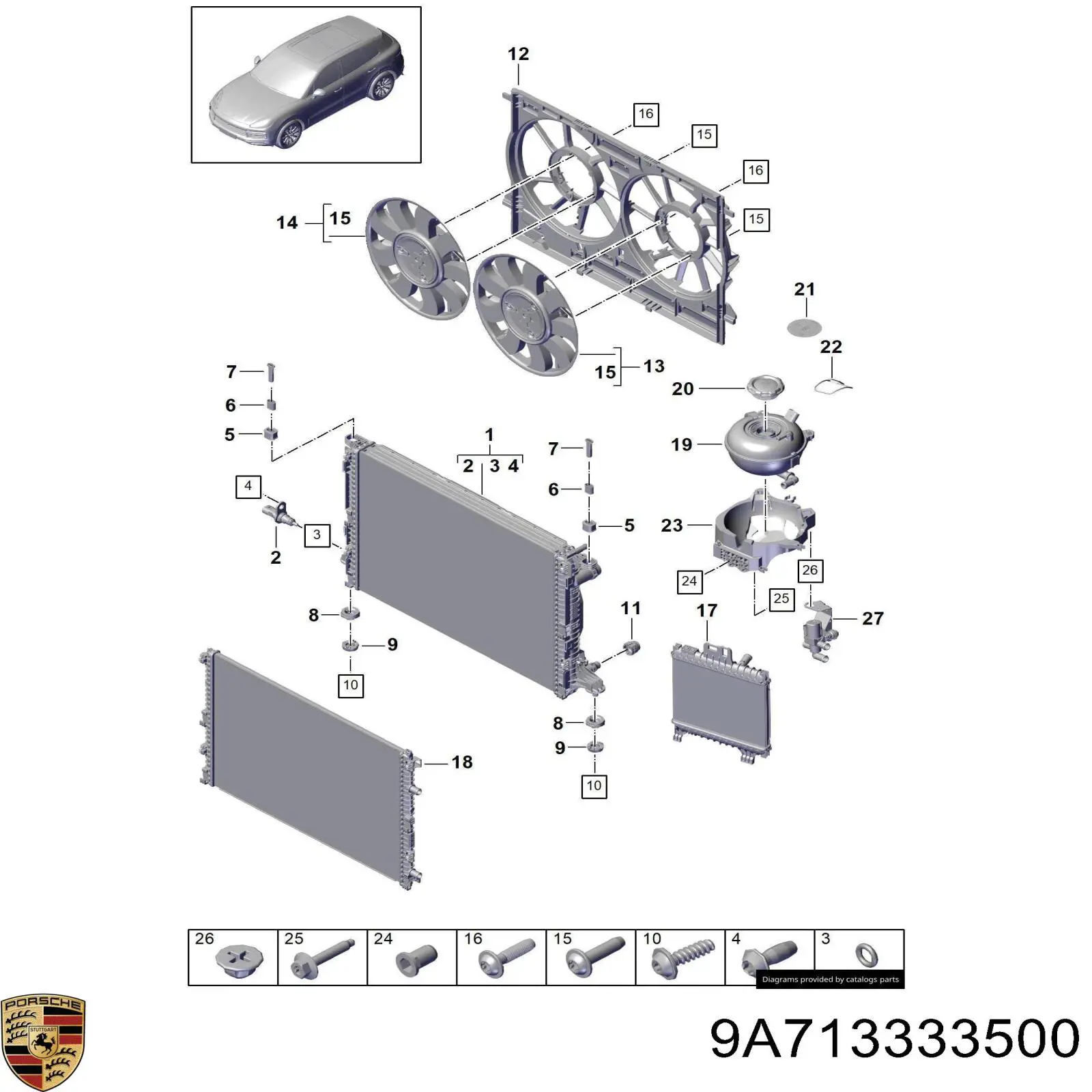 9A713333500 Porsche acoplamiento conectador del radiador de refrigeración