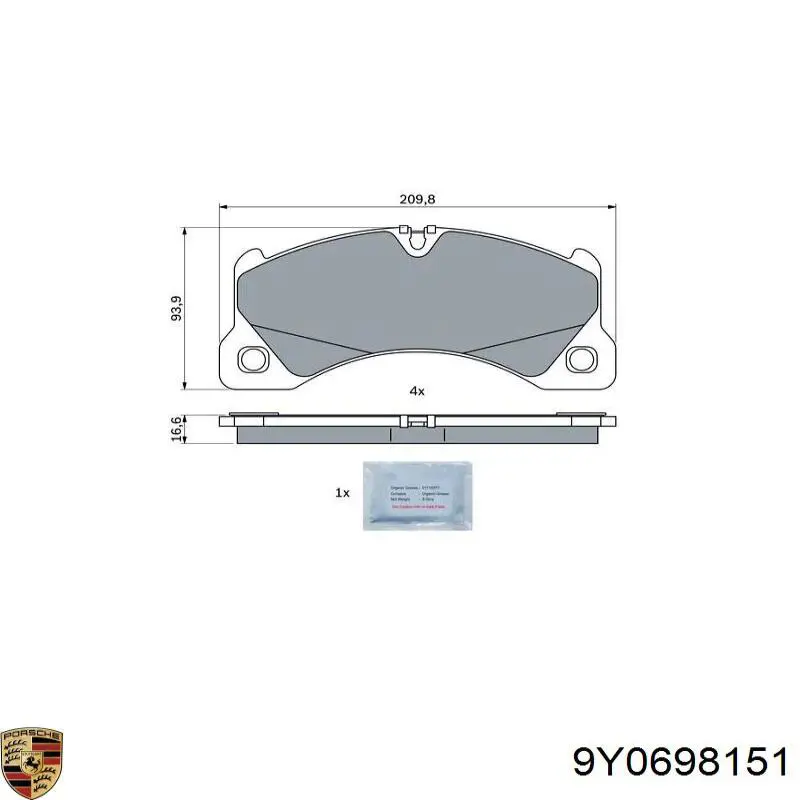 9Y0698151 Porsche pastillas de freno delanteras