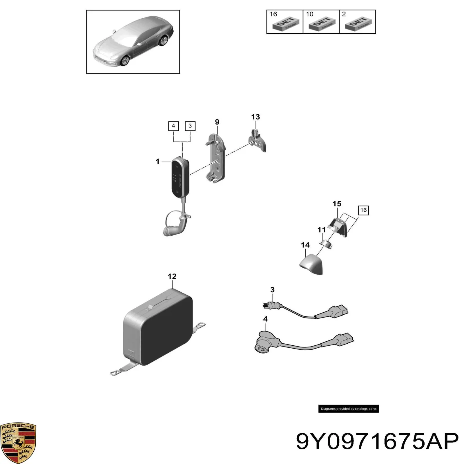 9Y0971675AP Porsche cable de carga para vehículo eléctrico