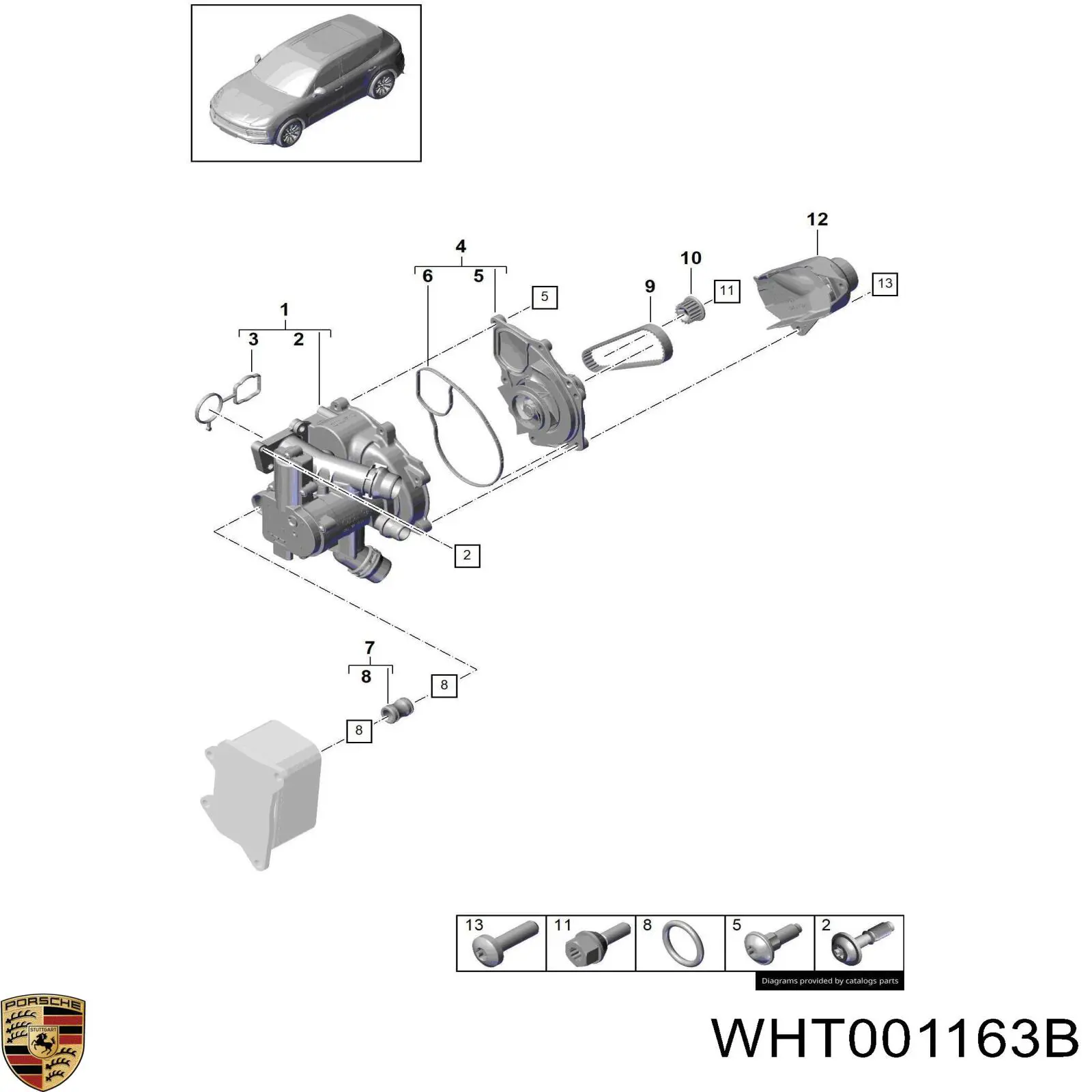 WHT001163B Porsche perno de la polea del cigüeñal