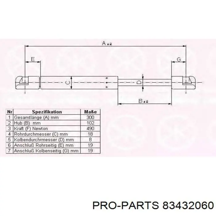 83432060 Pro-parts amortiguador de maletero