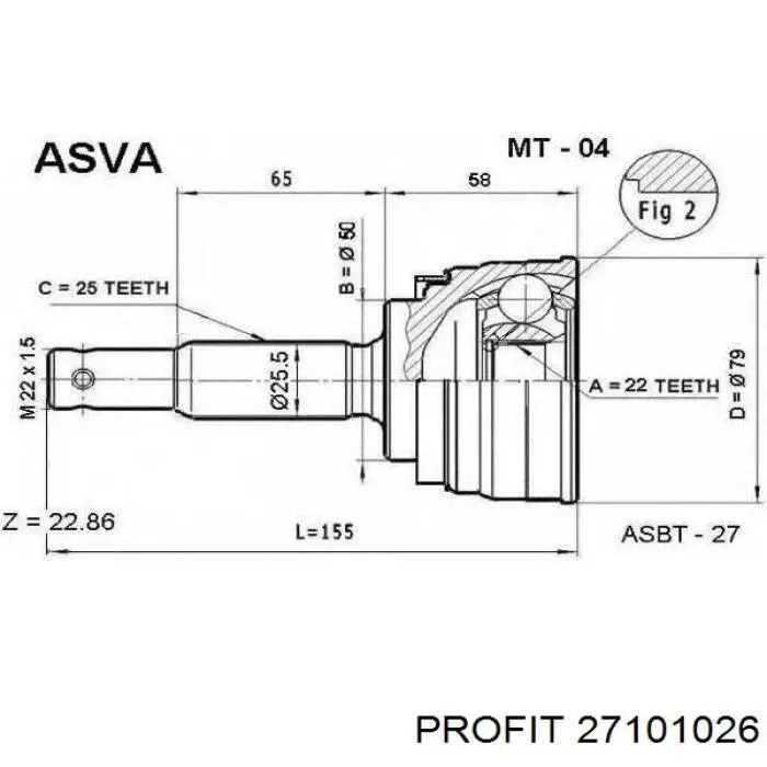 2710-1026 Profit junta homocinética exterior delantera