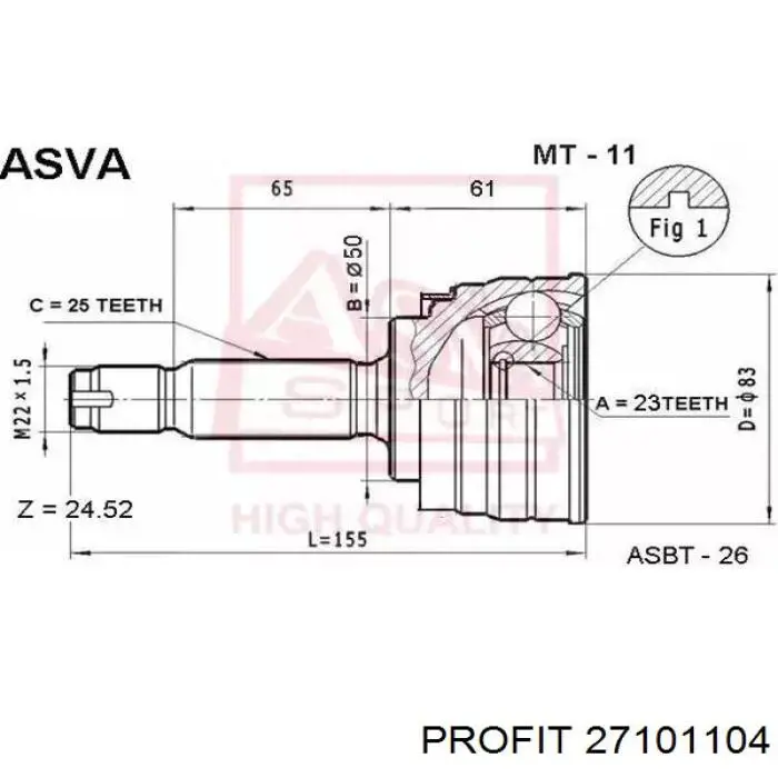 Junta homocinética exterior delantera Profit 27101104 precio, desde 32,49 EUR