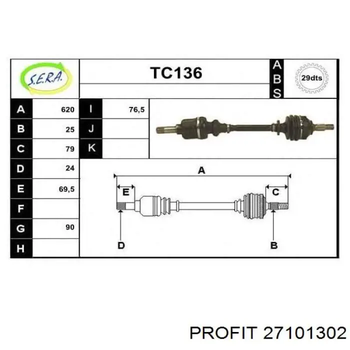 2710-1302 Profit junta homocinética exterior delantera