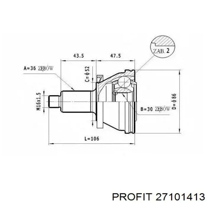 Junta homocinética exterior delantera Profit 27101413 precio, desde 28,00 EUR
