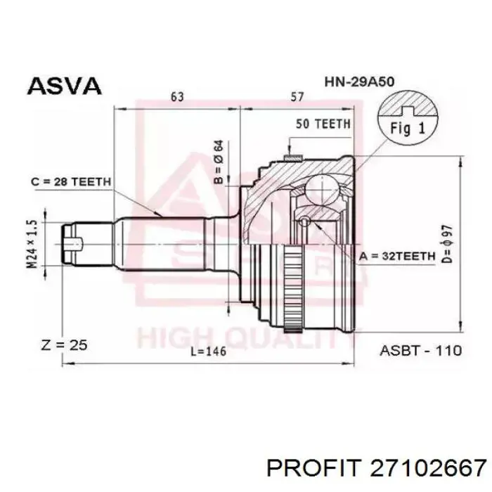 27102667 Profit junta homocinética exterior delantera