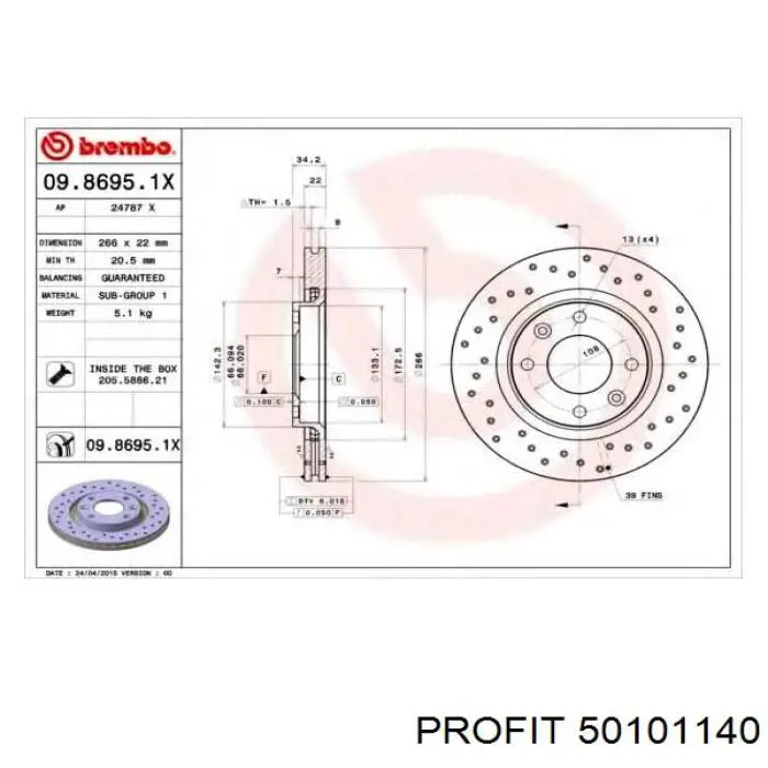 Disco de freno delantero Profit 50101140