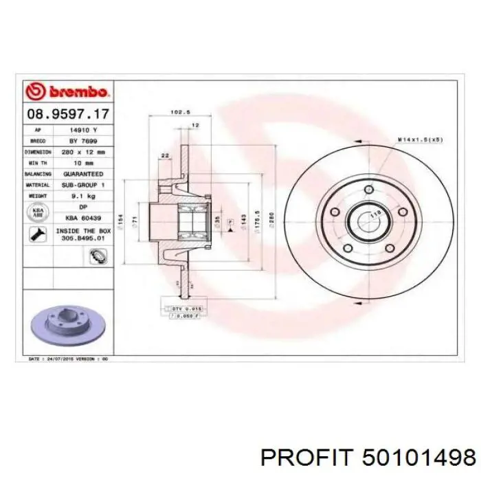 Disco de freno trasero Profit 50101498 precio, desde 59,21 EUR