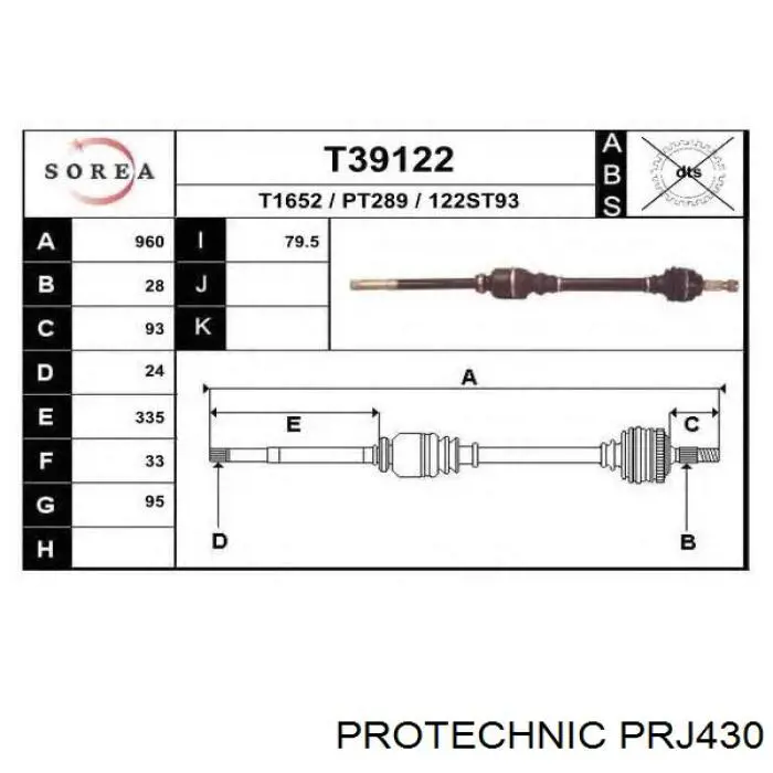 PRJ430 Protechnic junta homocinética exterior delantera