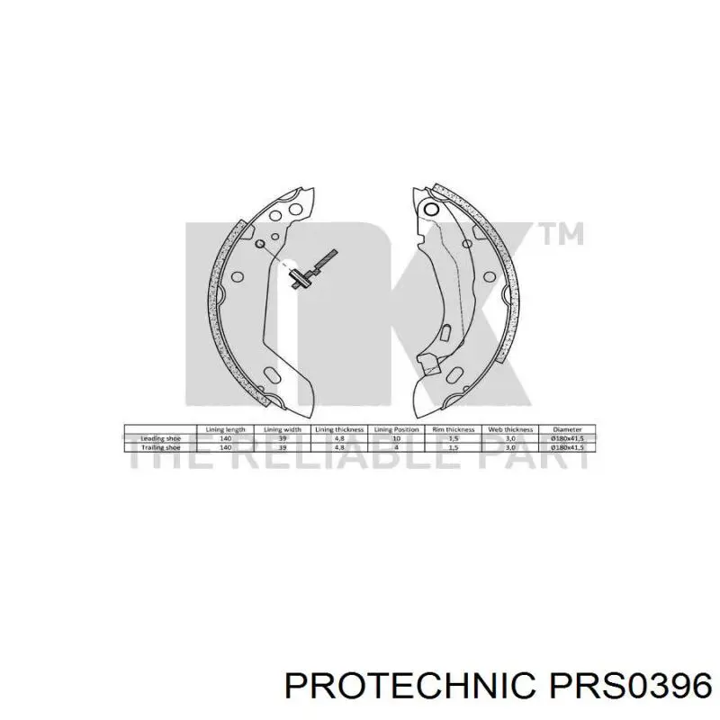 PRS0396 Protechnic zapatas de frenos de tambor traseras