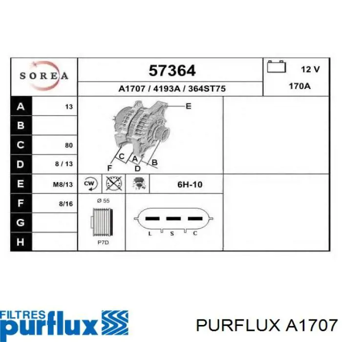 A1707 Purflux Filtro de aire de motor