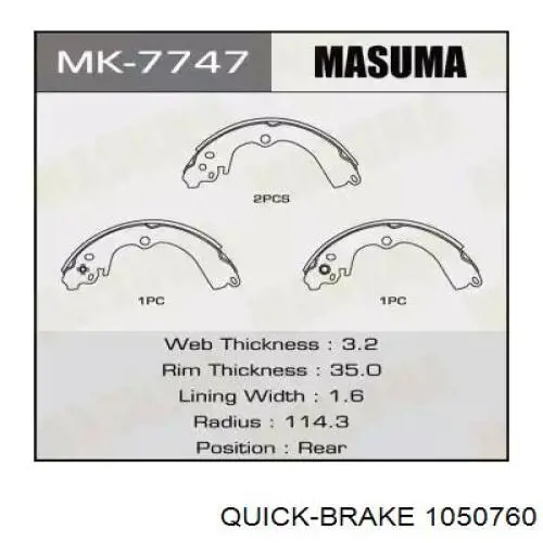 Kit de montaje de zapatas de freno traseras 1050760 Quick Brake