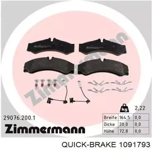 109-1793 Quick Brake conjunto de muelles almohadilla discos traseros