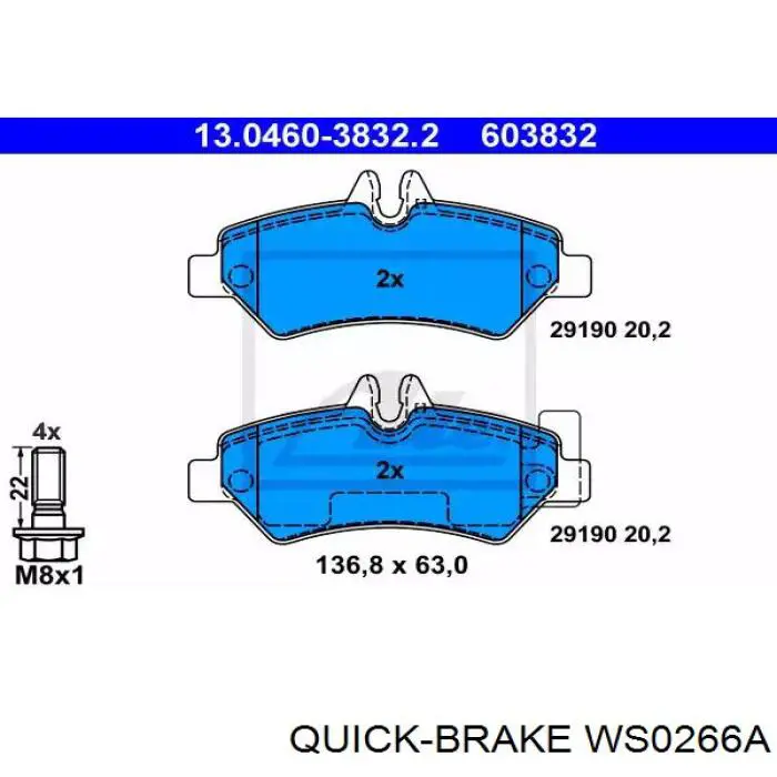 WS0266A Quick Brake contacto de aviso, desgaste de los frenos, trasero