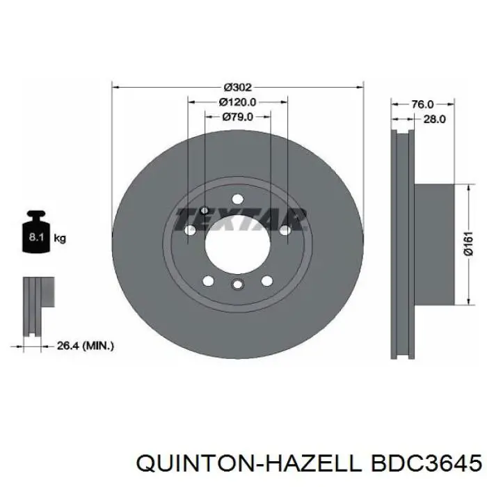 BDC3645 QUINTON HAZELL freno de disco delantero