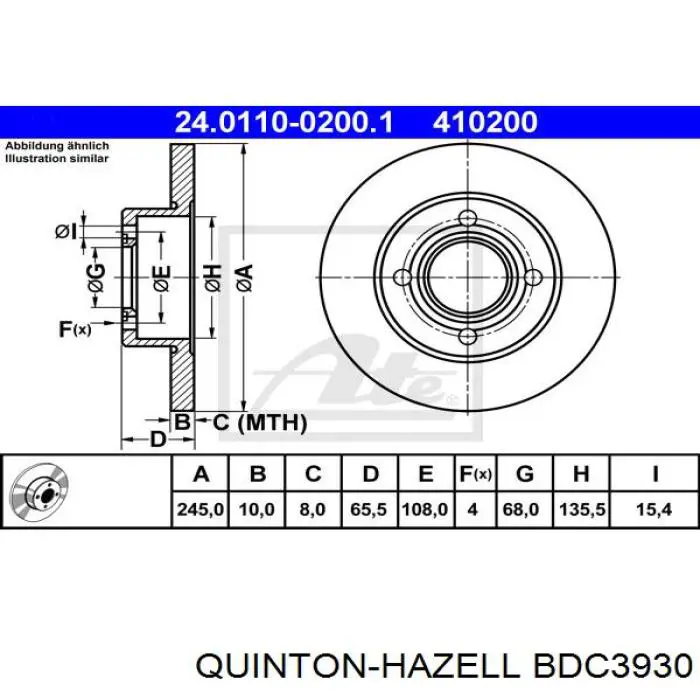 BDC3930 QUINTON HAZELL disco de freno trasero