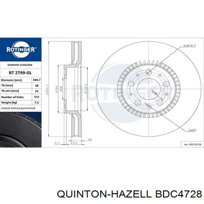 BDC4728 QUINTON HAZELL freno de disco delantero