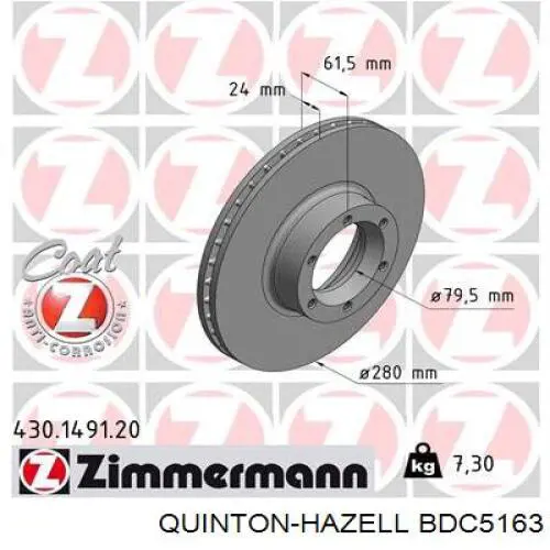 BDC5163 QUINTON HAZELL freno de disco delantero