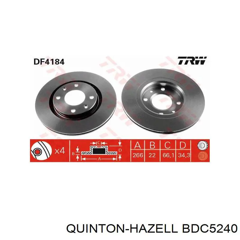 BDC5240 QUINTON HAZELL freno de disco delantero