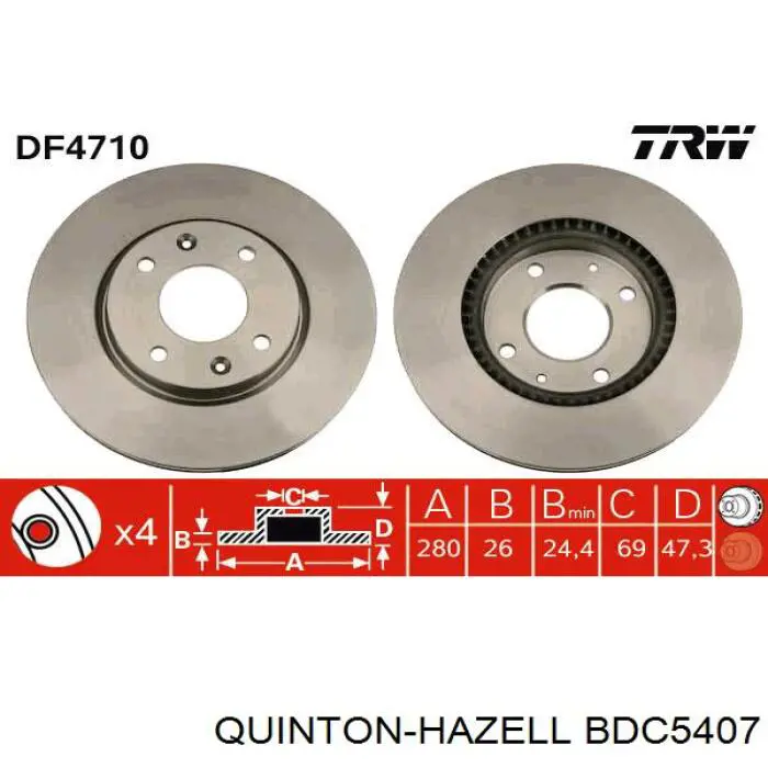 BDC5407 QUINTON HAZELL freno de disco delantero