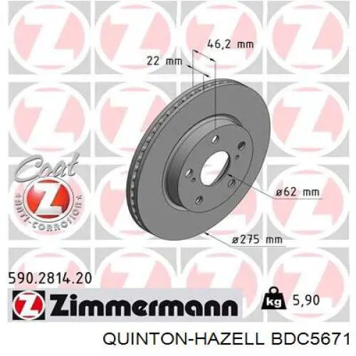 BDC5671 QUINTON HAZELL freno de disco delantero