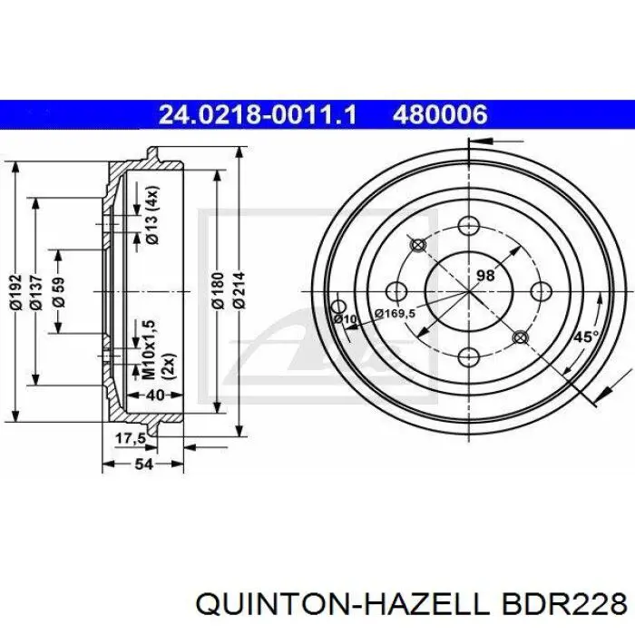 BDR228 QUINTON HAZELL freno de tambor trasero