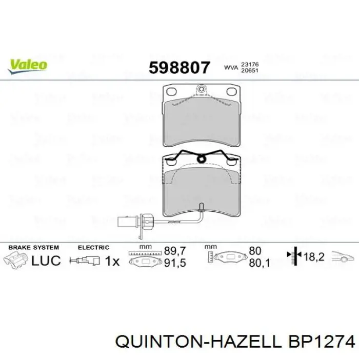 BP1274 QUINTON HAZELL pastillas de freno delanteras