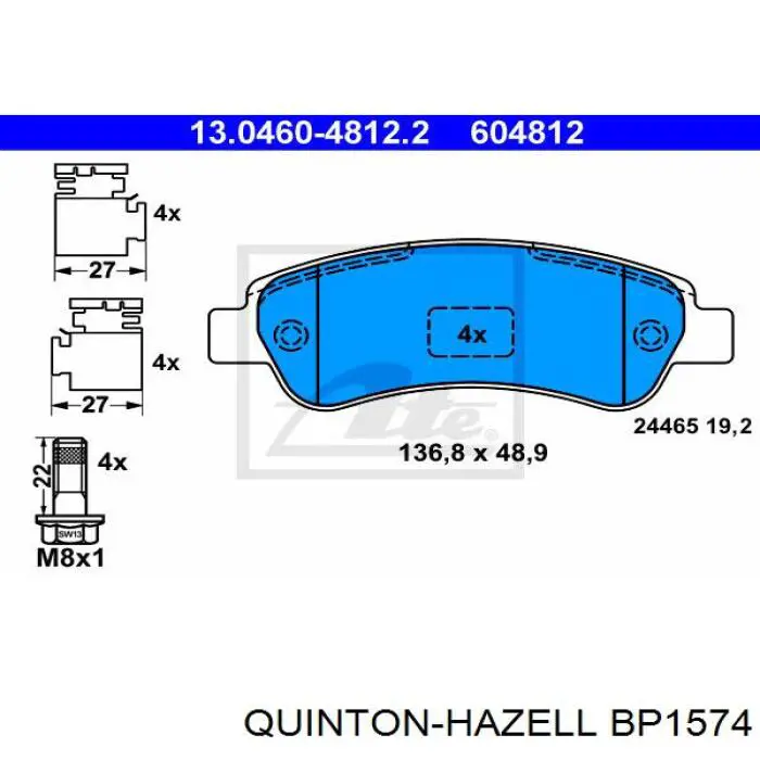 BP1574 QUINTON HAZELL pastillas de freno traseras