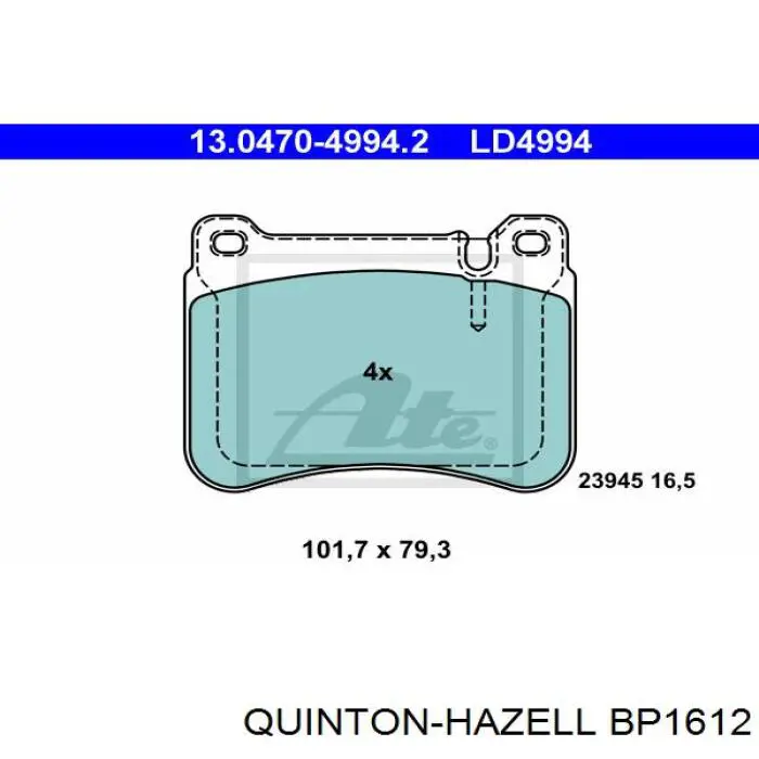 BP1612 QUINTON HAZELL pastillas de freno delanteras