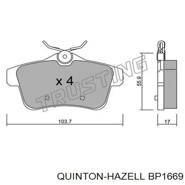 BP1669 QUINTON HAZELL pastillas de freno traseras