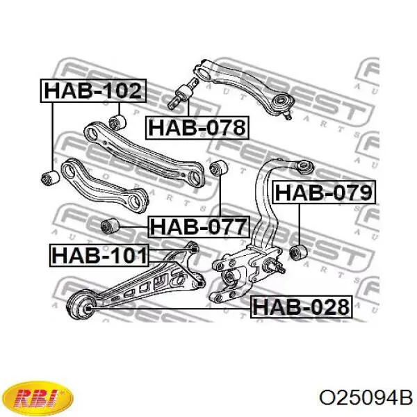 O25094B RBI bloque silencioso trasero brazo trasero delantero