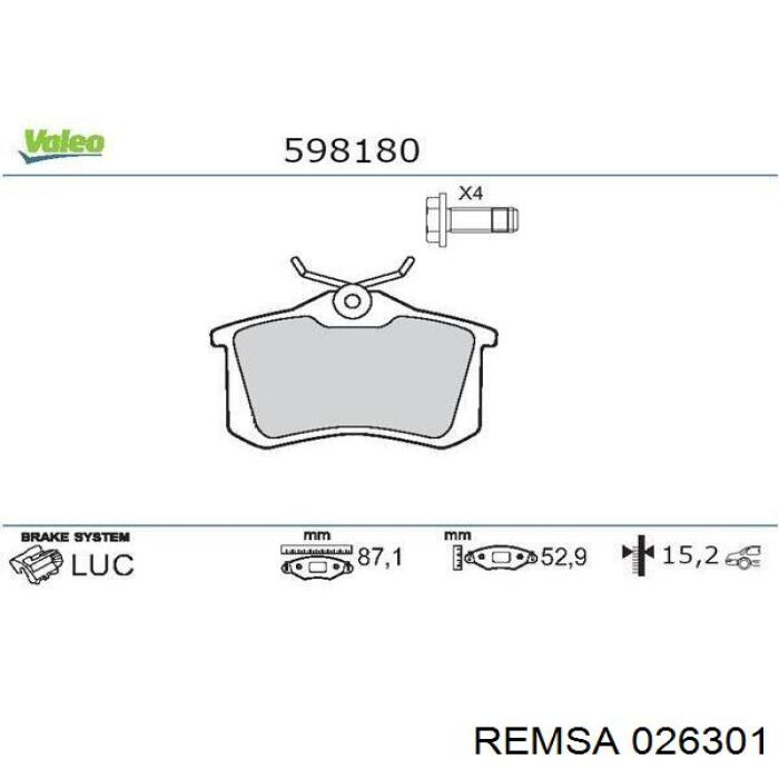 Pastillas de freno traseras 026301 Remsa